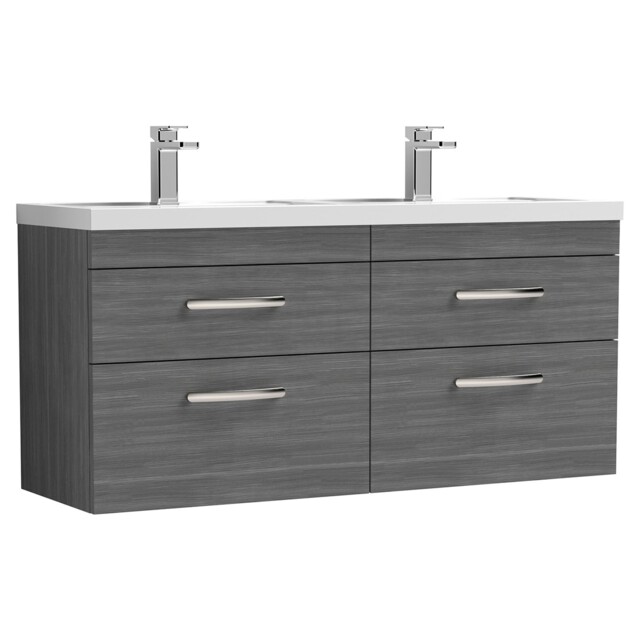 Nuie Athena Anthracite Woodgrain 1200mm Wall Hung 4 Drawer Vanity Unit