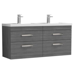 Nuie Athena Anthracite Woodgrain 1200mm Wall Hung 4 Drawer Vanity Unit