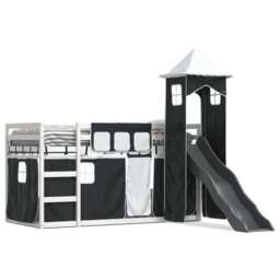 Bunk Bed With Slide And Curtains White And Black 90x200 Cm Vidaxl