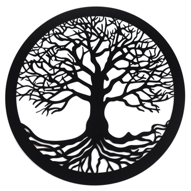 Tree Of Life 40cm Wall Decoration Black Metal Large Plaque - Garden Or