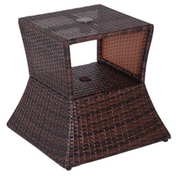 Outsunny Rattan Wicker Tea Coffee Table W/ Umbrella Hole Storage Space
