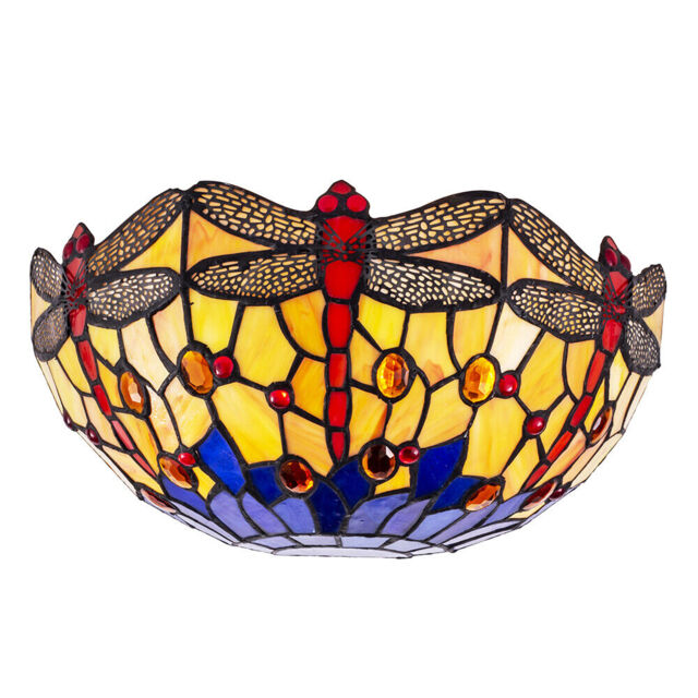 Tiffany By Tiff Wall Light With Dragonfly Glass Shade - Antique Brass