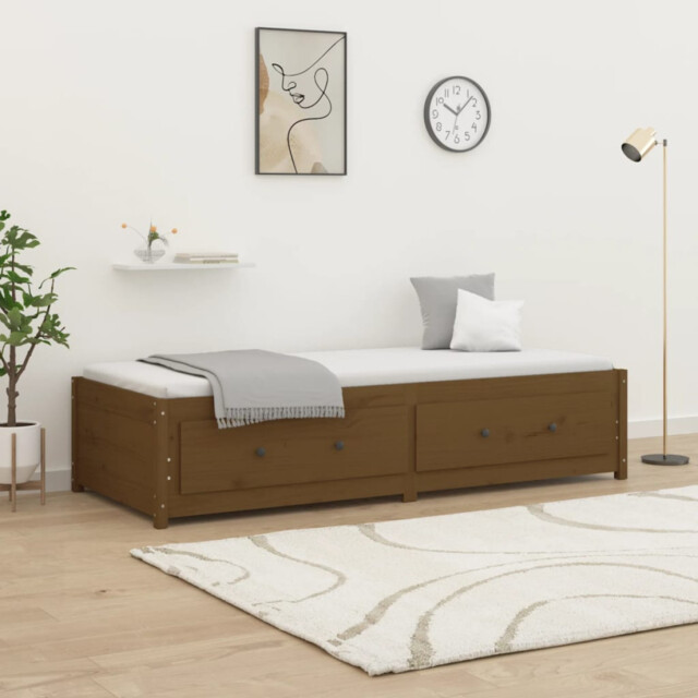 Day Bed Solid Pinewood Honey Brown 80x200cm Storage Drawers Sofa Bed
