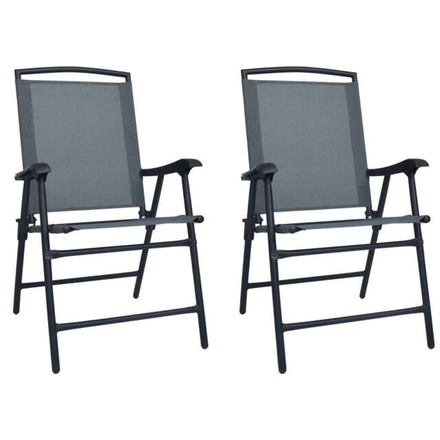 Folding Garden Chairs 2 Pcs Texilene Grey Vidaxl
