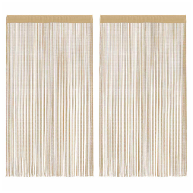 String Curtains Beige 140x250cm 2pcs 100% Polyester Tunnel Top