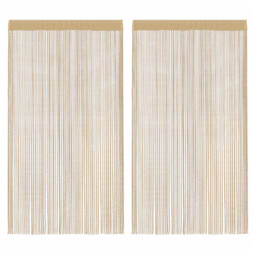 String Curtains Beige 140x250cm 2pcs 100% Polyester Tunnel Top