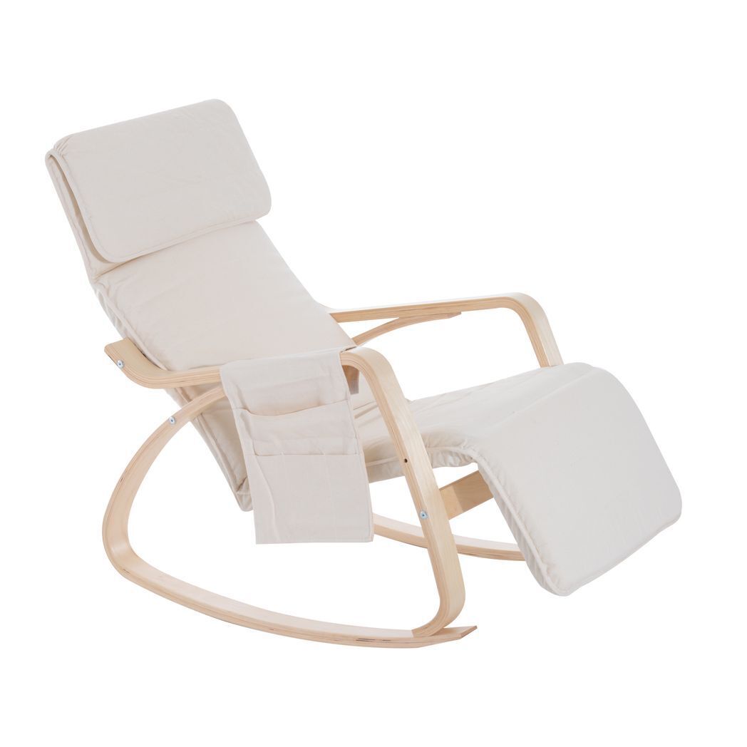 Rocking Chair Recliner Armchair With Adjustable Footrest, Cream