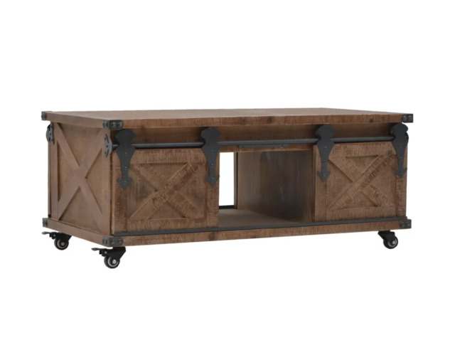 Industrial Style Tv Stand Vintage Media Cabinet Metal Wood Unit Wheels
