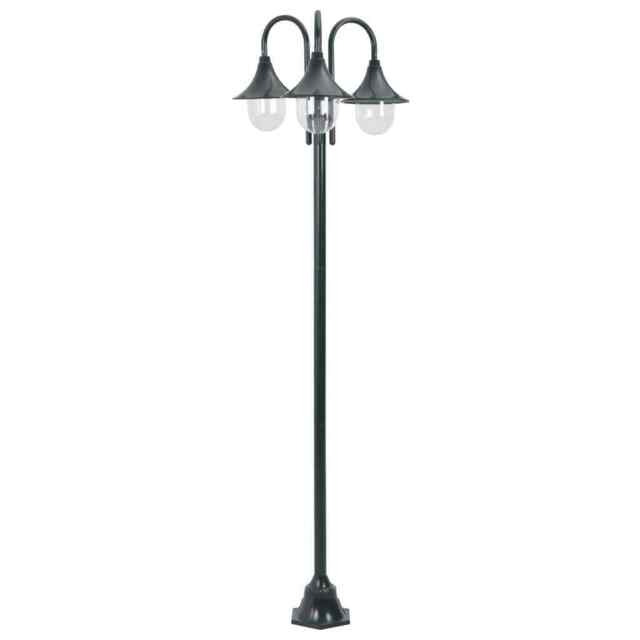 Garden Post Light E27 220 Cm Aluminium 3-lantern Dark Green Vidaxl