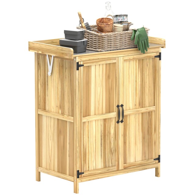 Garden Storage Shed Natural Wood Fir & Stainless Steel 74x43x88cm