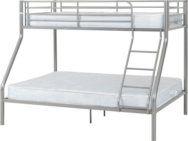 Sliver Metal Bunk Bed Double 4ft6 And Single 3ft In Silver Triple