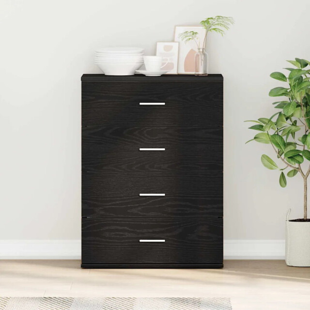 Sideboard With Drawer Black Oak 60 X 39 X 80 Cm Engineered Wood Vidaxl