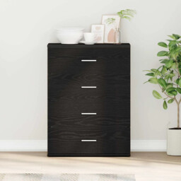 Sideboard With Drawer Black Oak 60 X 39 X 80 Cm Engineered Wood Vidaxl