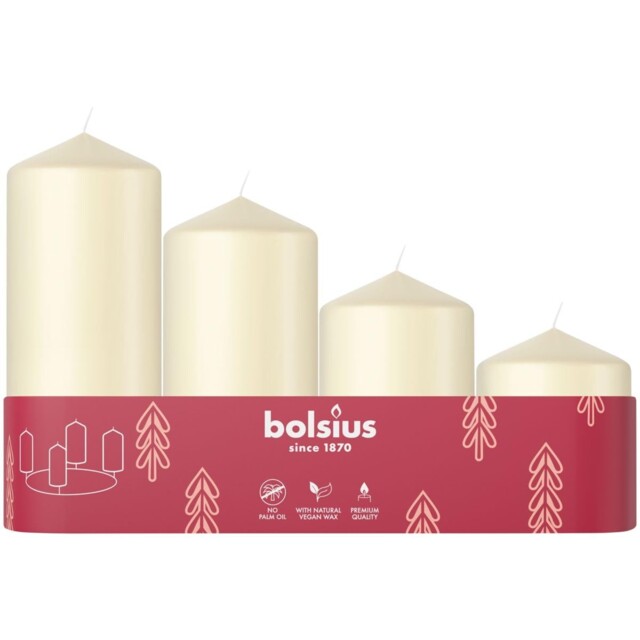 Bolsius Smooth Pillar Candles - Set Of 4 - 120-100-80-60 X 48 Mm,