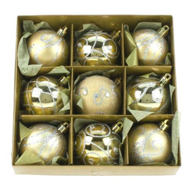 Shatterproof Champagne Gold Christmas Baubles 60mm - Pack Of 9