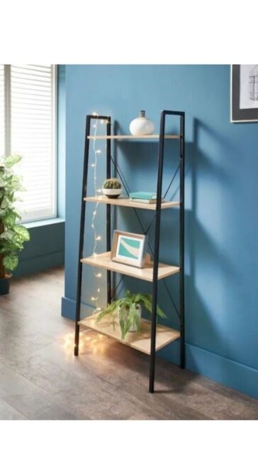 Ladder Shelf Bookcase 4 Tier Display Storage Shelving Unit Stand Wall