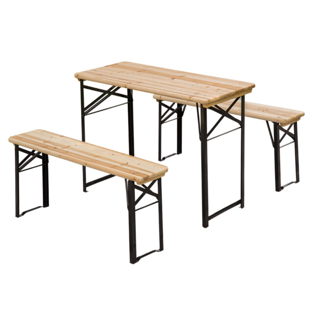 Picnic Table Set Natural Wood 120x25x46cm Folding Portable 2bench