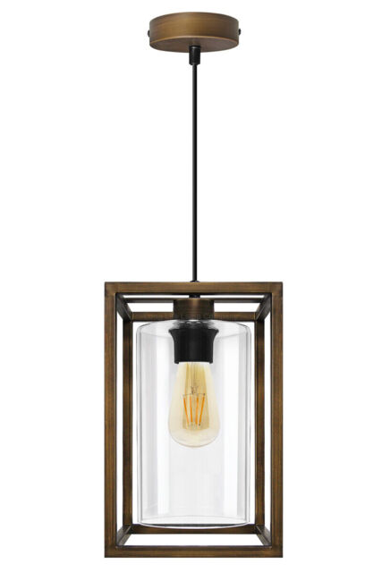 Vintage Brass Glass Shade Hanging Pendant Ceiling Lantern Pub Diner