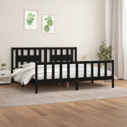 Bed Frame Solid Pine Wood 150x200cm King Black Rustic Headboard