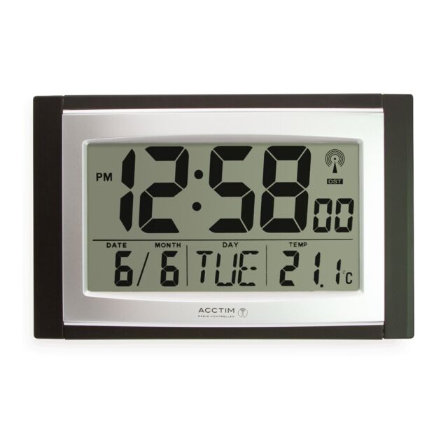 Acctim Stratus Digital Wall / Desk Clock Radio Controlled Tabletop Lcd
