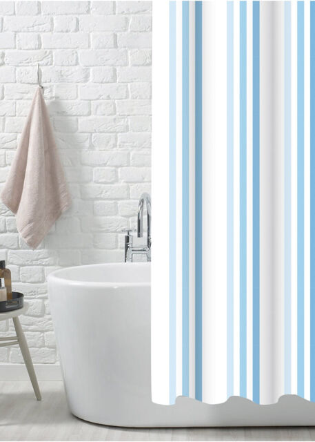 Showerdrape Brighton Rock Blue Striped 100% Polyester Shower Curtain