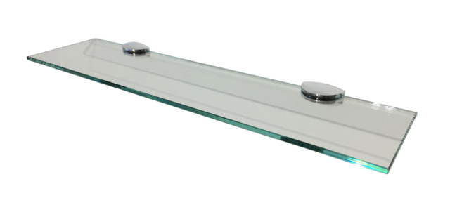 Clear Glass Floating Wall Mounted Bathroom Shelf With Chrome Brackets