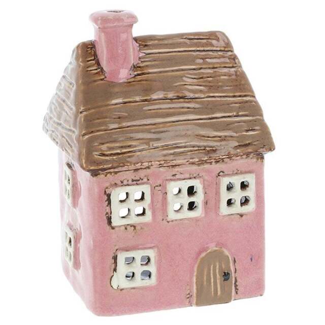 Shudehill Giftware Village Pottery Pink Thatch House Tealight Holder