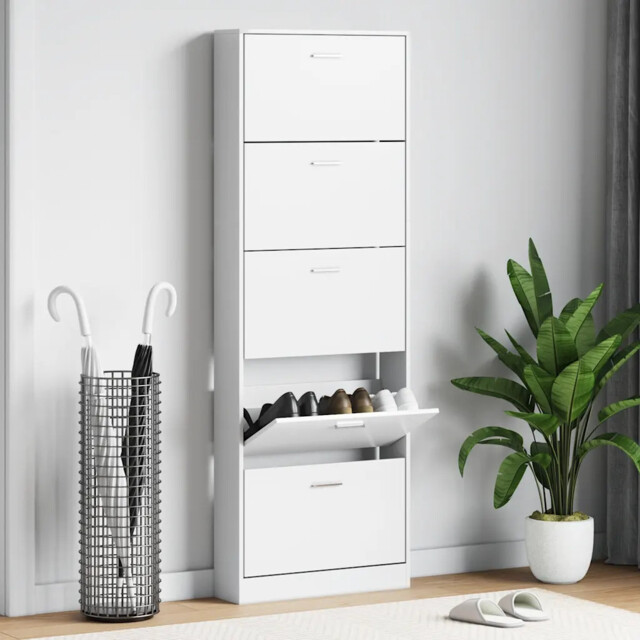 Shoe Cabinet White Engineered Wood And Aluminium Plastic 59x17x169cm