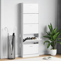 Shoe Cabinet White Engineered Wood And Aluminium Plastic 59x17x169cm