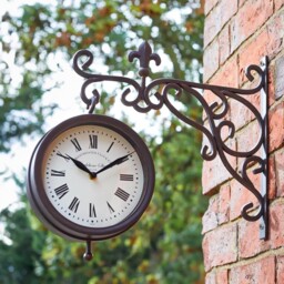 Garden Station Clock Thermometer Wall Mounted Outdoor Home Decor 35cm