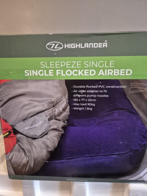 Highlander Inflatable Sleeping Airbed Single Flocked Pvc Camping