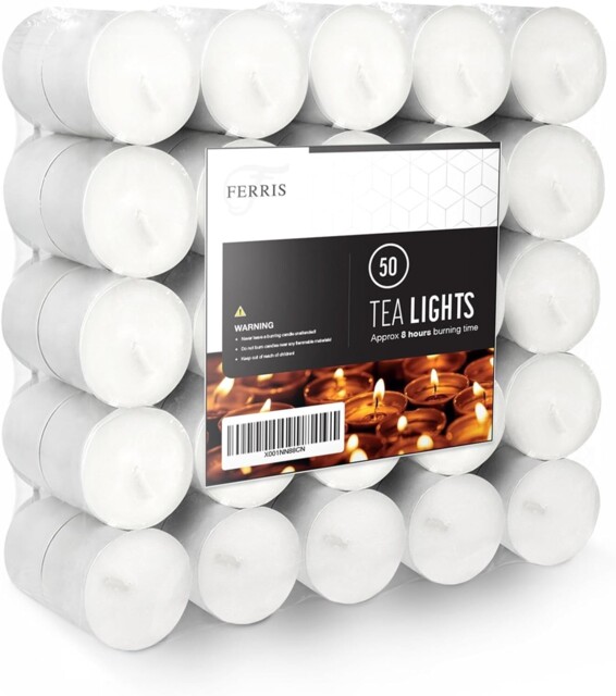 Ferris - 50 Pack Unscented Tea Light Candles - 8-hour Long Of 50,