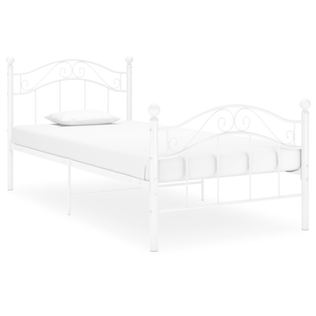 Bed Frame White Powder-coated Metal 90x200 Cm Single Sturdy Slatted