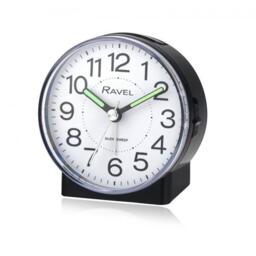 Ravel Round Mid Sized Bedside Quartz Alarm Clock - Black Rc039.3