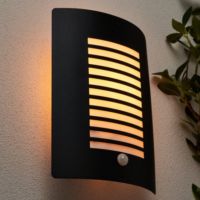 Sigma Wall Light Outdoor Ip44 Lantern With Pir Motion Sensor - Black