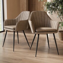 Set Of 2 Beige Faux Leather Dining Chairs - Logan Log008