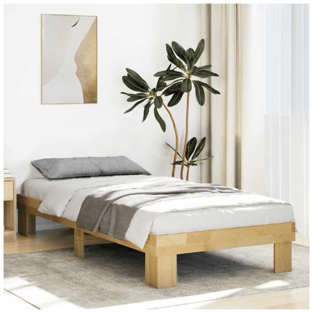 Bed Frame Solid Oak Small Single 75x190cm Natural Oak Slatted Storage