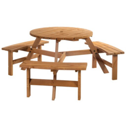 Wooden Garden Dining Set 6 Seater Round Dining Picnic Table W/bench