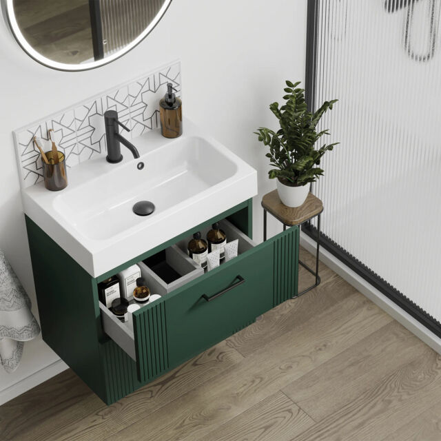 Hib Fabrica Bathroom Wall Vanity Unit In Carbon Grey + Basin 600mm