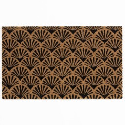 Doormat Black 100% Coir Scallop 45x75cm Latex Backed Natural Scraper