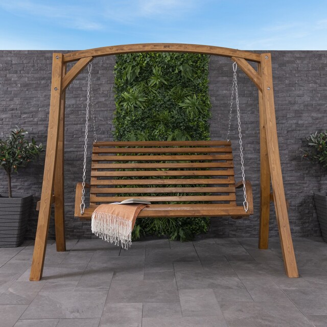 2-3 Seater Larch Wood Wooden Garden Outdoor Swing Seat Bench Hammock