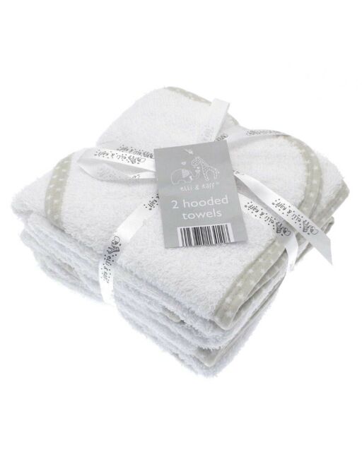 2 Elli And Raff White Hooded Bath Towels Newborn Baby Shower Wrap Boy