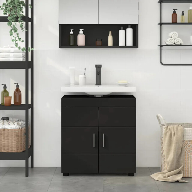 Bathroom Basin Cabinet With Storage Tulum Black 60 X 34 X 63 Cm Vidaxl