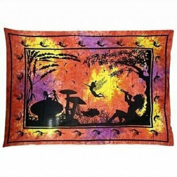 Fairy Under Tree Indian Tie-dye Cotton Single Bedspread - Wall Picture