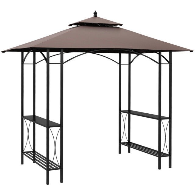 Bbq Canopy Gazebo Brown 2.5x1.5m Flame Resistant Polyester Metal Frame