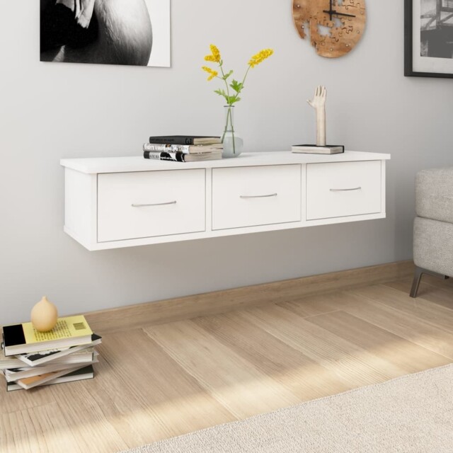 3 Drawers Storage Cabinet Wall Mounted Floating Wooden Shelf Storage