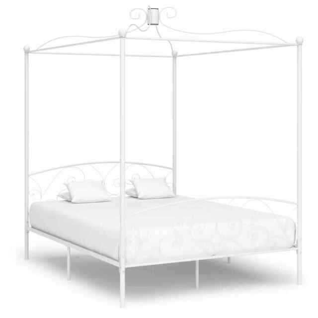 Canopy Bed Frame White Metal 180x200 Cm Super King Vidaxl