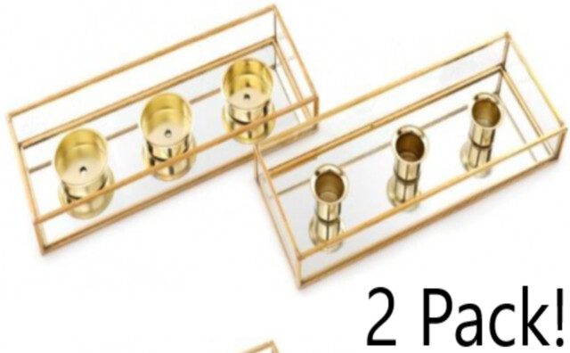 2 Pack Gold Mirrored Tea Light Holder Tjbh122 Taper Candle Holder