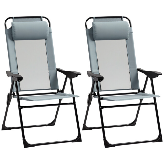 Outsunny Garden Chairs Set Of 2 Folding Camping Chair Recliners, Grey