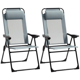 Outsunny Garden Chairs Set Of 2 Folding Camping Chair Recliners, Grey
